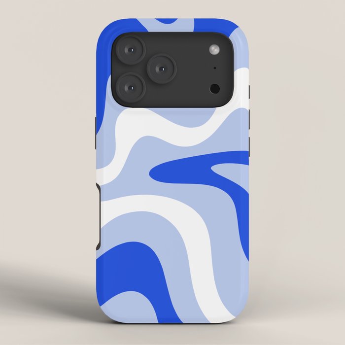 Retro Liquid Swirl Abstract Pattern Square in Royal Blue, Light Blue, and White iPhone Case Gallery Image 3