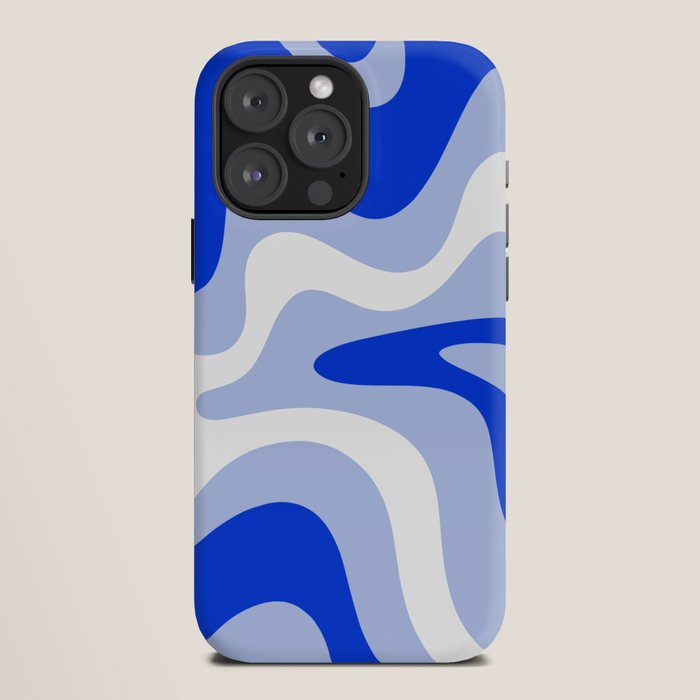 Retro Liquid Swirl Abstract Pattern Square in Royal Blue, Light Blue, and White iPhone Case Gallery Image 12