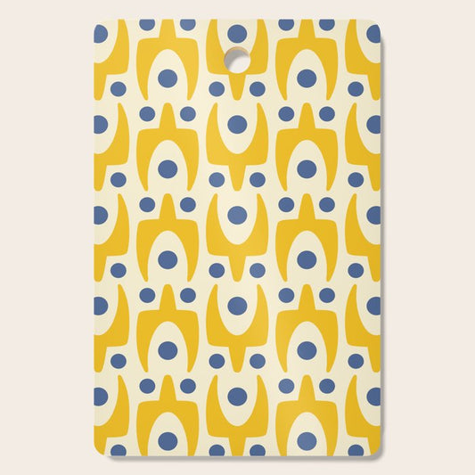 Mid Century Modern Abstract Pattern 641 Googie Yellow and Blue Cutting Board Gallery Image 1
