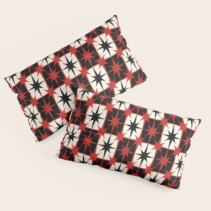 Mid Century Modern Atomic Stars Retro Checkered Starburst Pattern Black Cream Red Pillow Sham Gallery Image 4