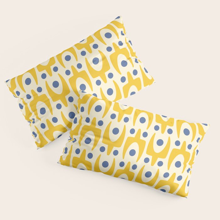 Mid Century Modern Abstract Pattern 641 Googie Yellow and Blue Pillow Sham Gallery Image 4