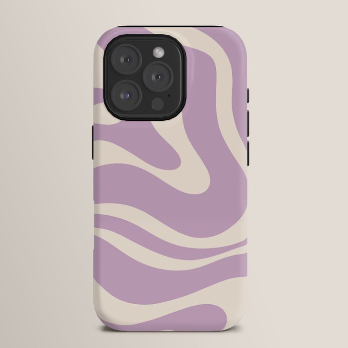 Modern Retro Liquid Swirl Abstract Pattern Square in Lavender Cream iPhone Case Gallery Image 15