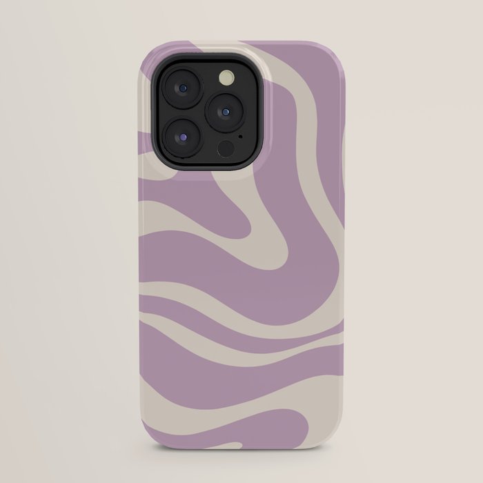 Modern Retro Liquid Swirl Abstract Pattern Square in Lavender Cream iPhone Case Gallery Image 31