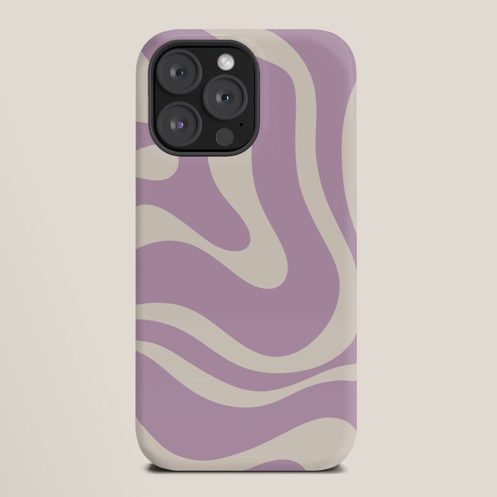 Modern Retro Liquid Swirl Abstract Pattern Square in Lavender Cream iPhone Case Gallery Image 20