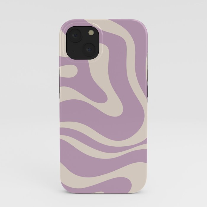 Modern Retro Liquid Swirl Abstract Pattern Square in Lavender Cream iPhone Case Gallery Image 37