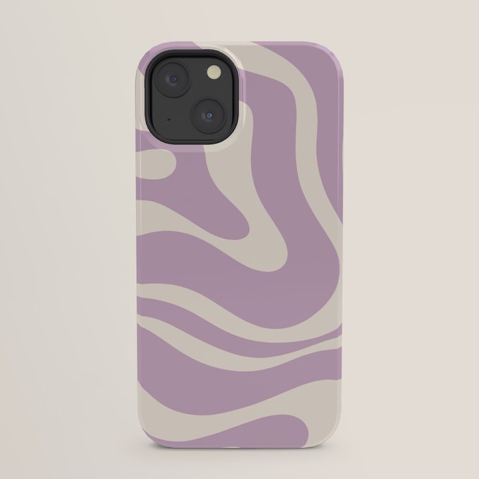 Modern Retro Liquid Swirl Abstract Pattern Square in Lavender Cream iPhone Case Gallery Image 29