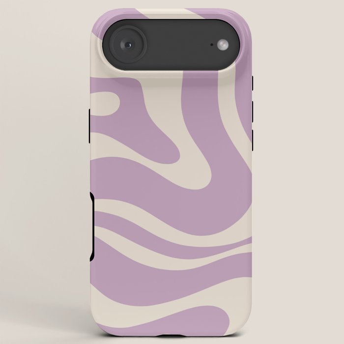 Modern Retro Liquid Swirl Abstract Pattern Square in Lavender Cream iPhone Case Gallery Image 6