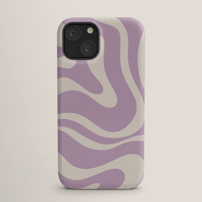 Modern Retro Liquid Swirl Abstract Pattern Square in Lavender Cream iPhone Case Gallery Image 17