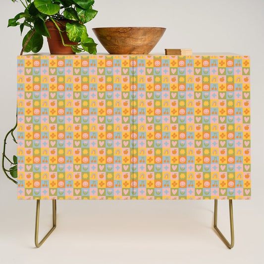 Fun colorful vintage children art mosaic pattern Credenza Gallery Image 1