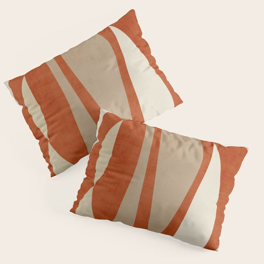 Burnt-Orange Tan Beige Lines Abstract Artwork Pillow Sham Gallery Image 1