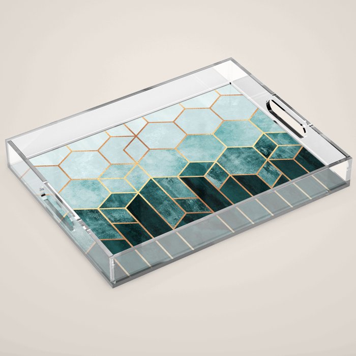 Teal Hexagons Acrylic Tray Gallery Image 1