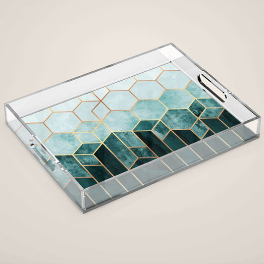 Teal Hexagons Acrylic Tray Gallery Image 1