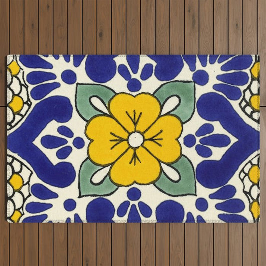 talavera mexican tile in yellow Outdoor Rug Gallery Image 2