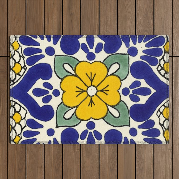 talavera mexican tile in yellow Outdoor Rug Gallery Image 1