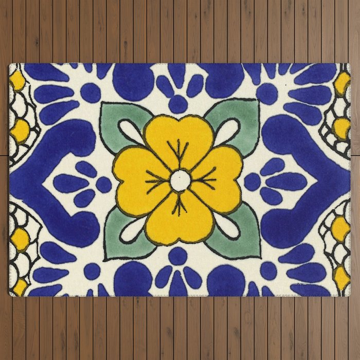 talavera mexican tile in yellow Outdoor Rug Gallery Image 3