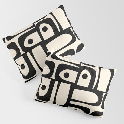 Mid Century Modern Piquet Multi Abstract Retro Geometric Pattern in Black and Cream Pillow Sham Gallery Image 3