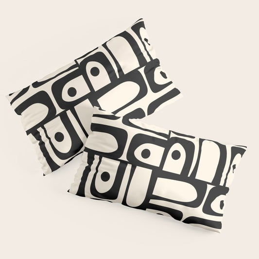 Mid Century Modern Piquet Multi Abstract Retro Geometric Pattern in Black and Cream Pillow Sham Gallery Image 2