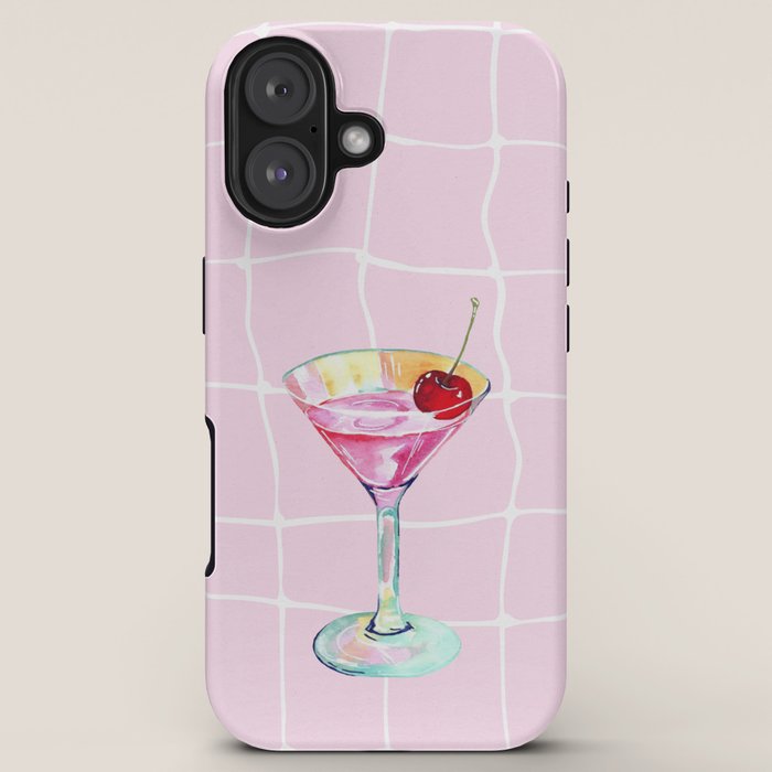 Pink Aesthetic Martini Glass with Cherry iPhone Case Gallery Image 5