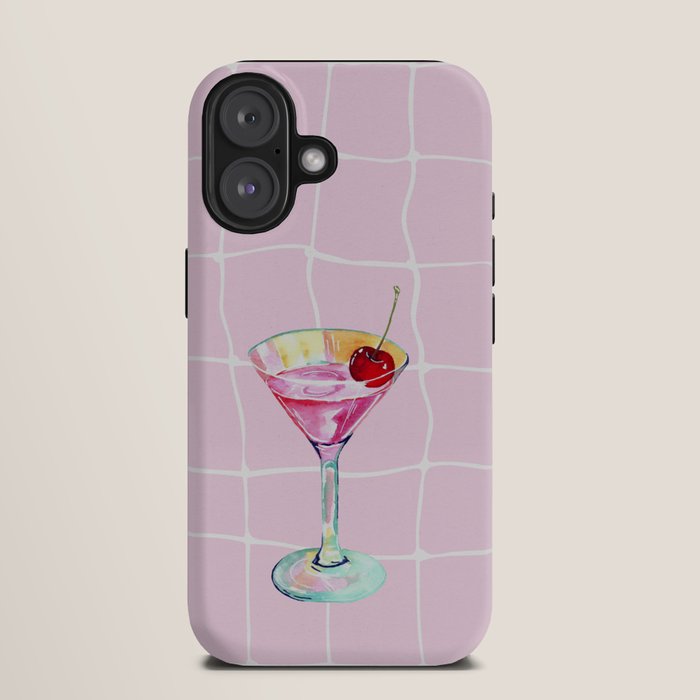 Pink Aesthetic Martini Glass with Cherry iPhone Case Gallery Image 9