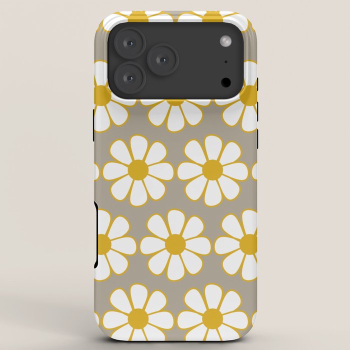 Cheerful Retro Daisy Floral Pattern in Mustard Gold and Gray iPhone Case Gallery Image 8