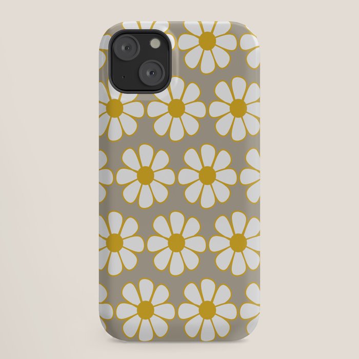 Cheerful Retro Daisy Floral Pattern in Mustard Gold and Gray iPhone Case Gallery Image 18