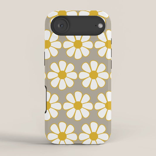 Cheerful Retro Daisy Floral Pattern in Mustard Gold and Gray iPhone Case Gallery Image 2