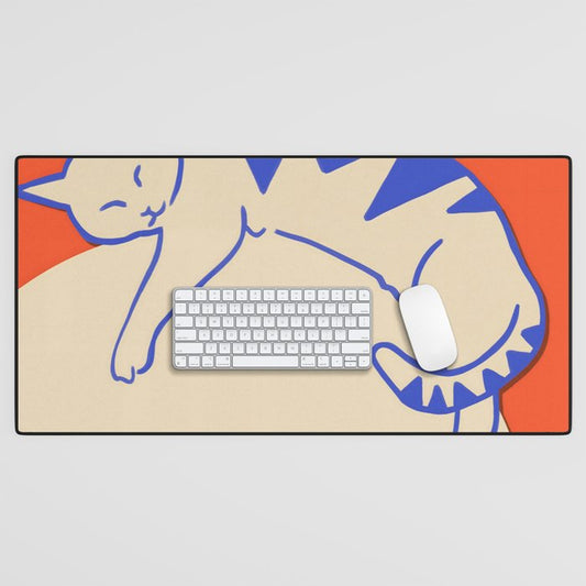 Catalyst, Cat Pets Save The World, Animals Globe Bohemian Eclectic, Cats Sleeping Bold Maximalism, Basic Line Art Drawing Red Illustration Desk Mat Gallery Image 1