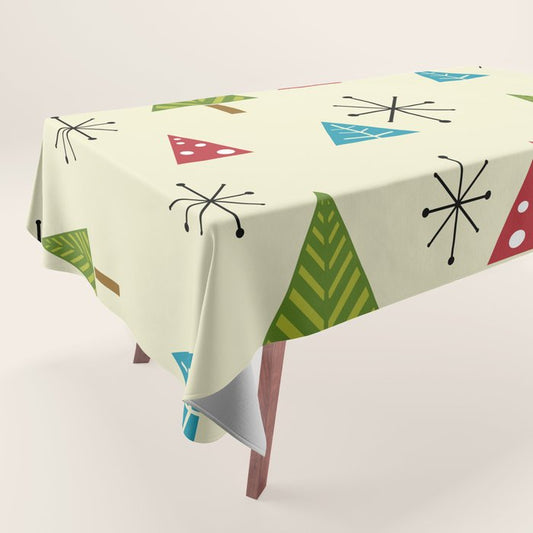 Mid Century Modern Christmas Trees Tablecloth Gallery Image 1