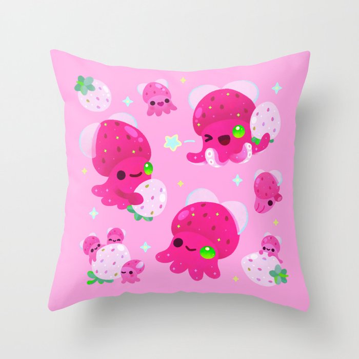 Strawberry squid Throw Pillow Gallery Image 5