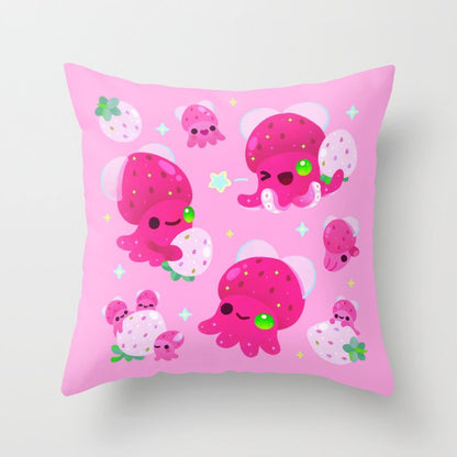 Strawberry squid Throw Pillow Gallery Image 6