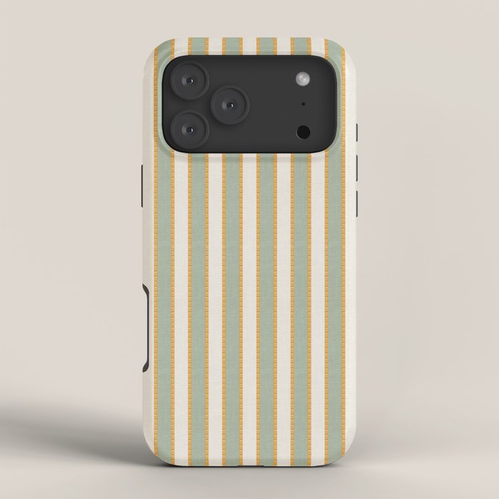 Vintage Cabana Stripe Sage Mint Green And Gold Retro Boho Coastal Beach Vibe iPhone Case Gallery Image 4