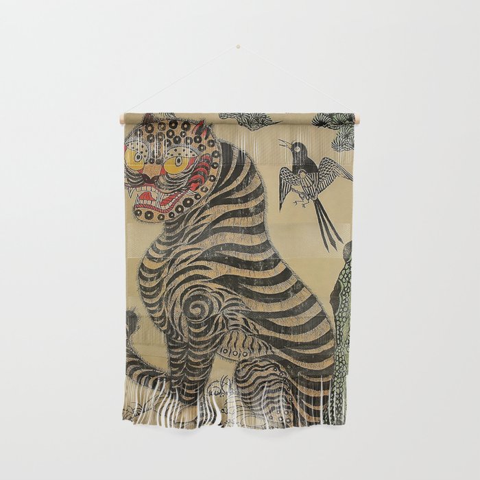 Striped Vintage Minhwa Tiger and Magpie Wall Hanging Gallery Image 1
