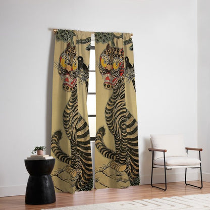 Striped Vintage Minhwa Tiger and Magpie Window Curtain Gallery Image 6