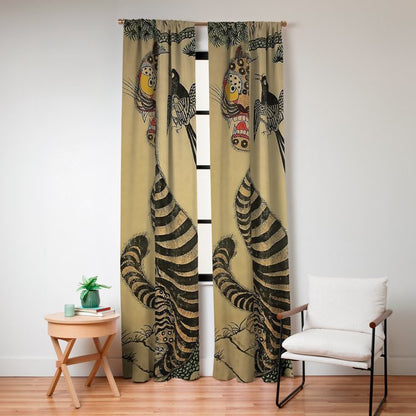 Striped Vintage Minhwa Tiger and Magpie Window Curtain Gallery Image 8