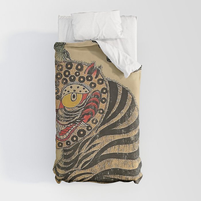 Striped Vintage Minhwa Tiger and Magpie Duvet Cover Gallery Image 4