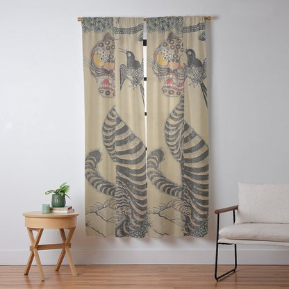 Striped Vintage Minhwa Tiger and Magpie Window Curtain Gallery Image 9