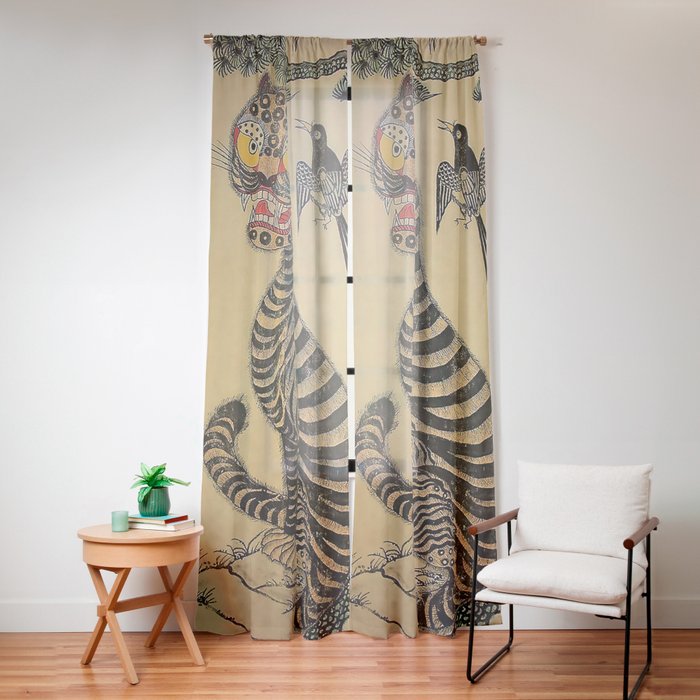 Striped Vintage Minhwa Tiger and Magpie Window Curtain Gallery Image 16