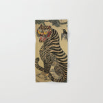 Striped Vintage Minhwa Tiger and Magpie Bath Towel Gallery Image 1