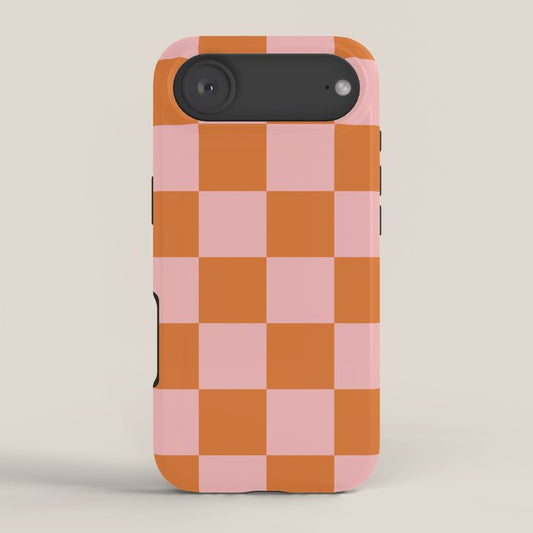 Checkerboard Check Pattern in Pink and Orange iPhone Case Gallery Image 2