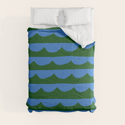 Thin Scalloped Line in blue and green Comforter Gallery Image 3