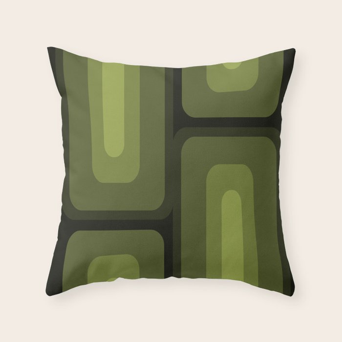 Mid Century Modern Long Rectangles Dark Olive Green Throw Pillow Gallery Image 3
