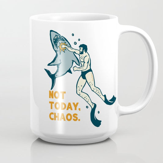 Not Today Chaos! Funny Man Punching Shark Tattoo Style Art Coffee Mug Gallery Image 2