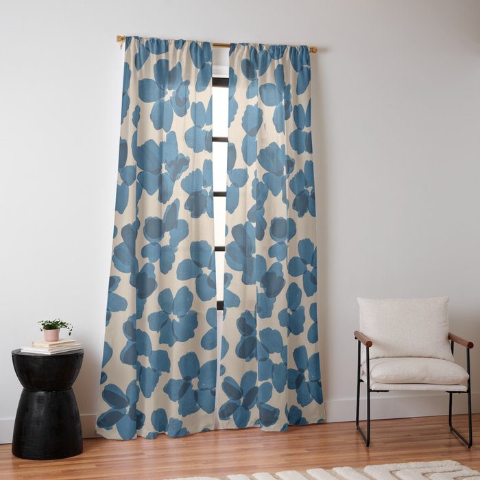 Deep Blue Flowers Window Curtain Gallery Image 10