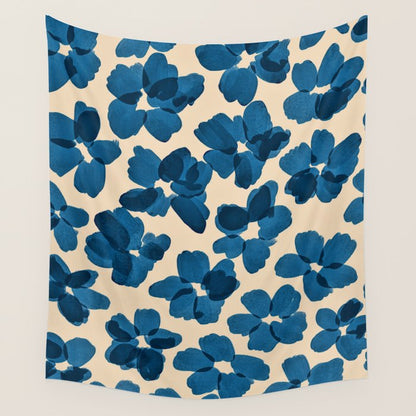 Deep Blue Flowers Wall Tapestry Gallery Image 2