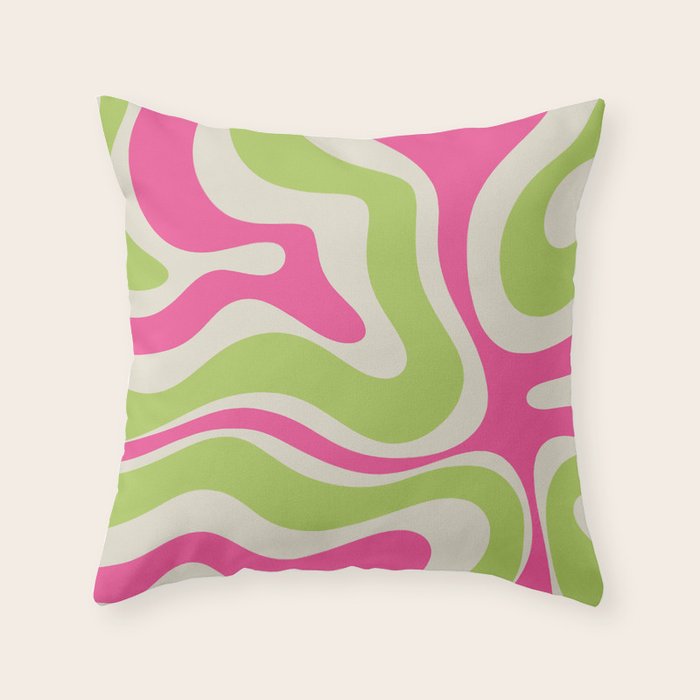 Retro Modern Liquid Swirl in Raspberry Pink and Lime Green Throw Pillow Gallery Image 6