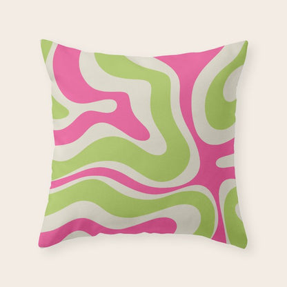 Retro Modern Liquid Swirl in Raspberry Pink and Lime Green Throw Pillow Gallery Image 2