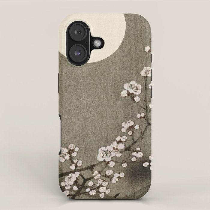 Blossoming plum tree at full moon - Vintage Japanese Woodblock Print Art iPhone Case Gallery Image 1