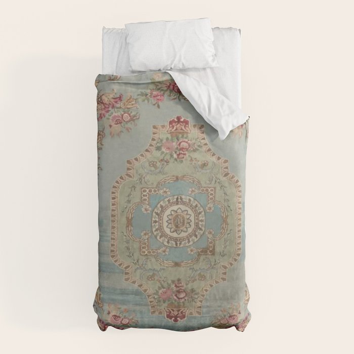 Antique French Rose Blue Aubusson Duvet Cover Gallery Image 5
