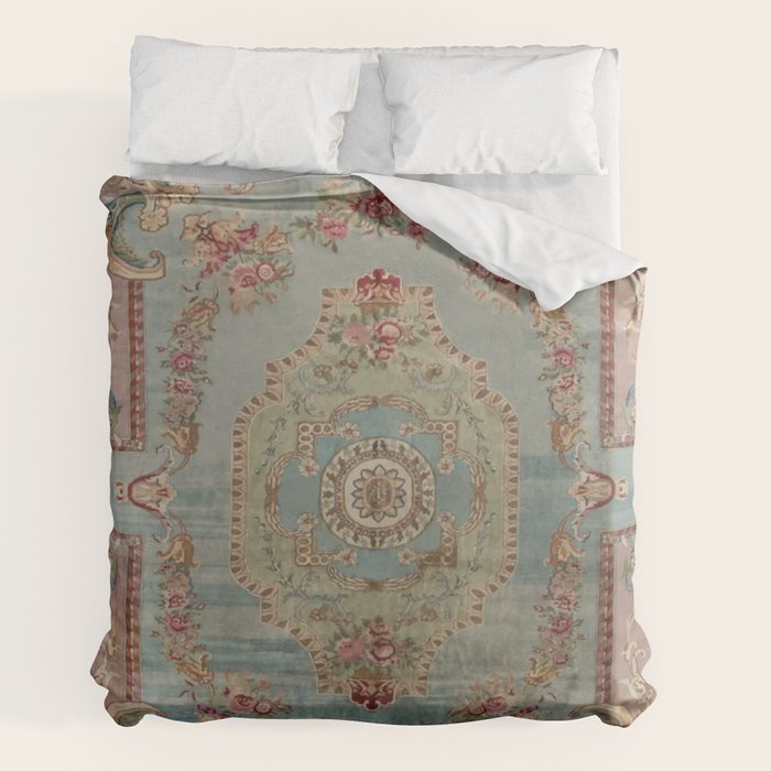 Antique French Rose Blue Aubusson Duvet Cover Gallery Image 7