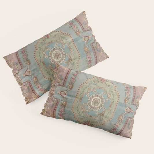 Antique French Rose Blue Aubusson Pillow Sham Gallery Image 2